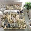 Greyhound duvet cover and pillowcases featuring vintage floral panels in a modern bedroom setting