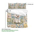 Bichon Frise duvet cover bedding set featuring a floral patchwork print and a soft white reverse side