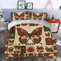 Butterfly duvet cover styled in a bedroom with poinsettias, holly, snowflakes and traditional Christmas colors