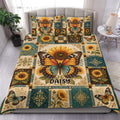 Butterfly duvet cover bedding set with sunflower patchwork design styled in a bright bedroom