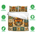 Butterfly and sunflower duvet cover set displayed with matching pillowcases and vibrant botanical artwork