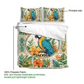 Parrot duvet cover set shown with a printable front, botanical artwork, and soft polyester fabric details