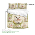 Maltese dog duvet cover with floral artwork, printable design, and soft lightweight polyester fabric detail