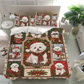Maltese Christmas dog bedding set with holiday scenes, ornaments, gifts, and greenery