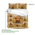 Highland cow duvet cover set shown with printed artwork, soft fabric detail, and matching pillowcases