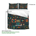 DJ duvet cover with printable patterned fabric featuring records, mixers, speakers, headphones, and equalizer bars