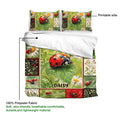 Ladybug duvet cover bedding set shown with soft green botanical artwork and a printable front design