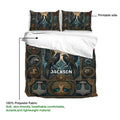 Viking duvet cover bedding set detail showing Nordic artwork, raven motif, printed side, and soft polyester fabric
