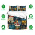 Bicycle bedding set with matching pillowcases, colorful cycling artwork, and soft breathable fabric features