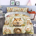 Hamster duvet cover bedding set styled in a bedroom with floral accents and garden-inspired artwork