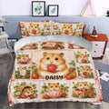 Hamster duvet cover bedding set styled in a bedroom with strawberry artwork and matching pillows