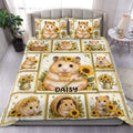 Hamster duvet cover set displayed on a bed with sunflower artwork and warm yellow farmhouse-inspired accents