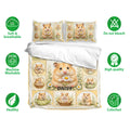 Hamster bedding set presentation with floral artwork, matching pillowcases, and a soft breathable fabric feature