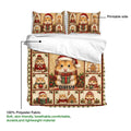 Festive hamster duvet cover shown with matching pillowcases and a close-up fabric detail view