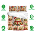 Frog Christmas duvet cover bedding set shown with matching pillowcases and soft breathable fabric details