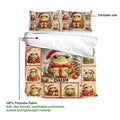 Frog duvet cover set presentation showing the printed side, fabric view, and festive Christmas artwork