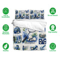 Badminton duvet cover bedding set with matching pillowcases in a blue watercolor sports design