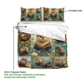 Otter duvet cover and matching pillowcases shown with the printed side and soft polyester fabric detail