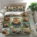 Otter bedding set presented in a bright bedroom with matching pillows and a detailed nature-inspired design