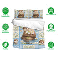 Otter bedding set with floral artwork shown with matching pillowcases in a full bed presentation
