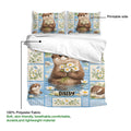 Otter duvet cover bedding set detail with floral panels, blue borders, and a central river scene