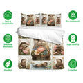 Floral otter duvet cover bedding set displayed with matching pillowcases and product feature icons