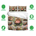 Otter bedding set displayed with matching pillowcases, lotus pond artwork, and soft breathable design icons
