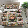 Otter bedding set presented in a bright bedroom with matching pillowcases and colorful lotus pond artwork