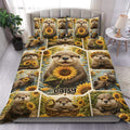Otter duvet cover set displayed on a bed with sunflower artwork and a warm wildlife bedroom decor theme
