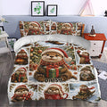 Festive otter duvet cover set styled in a bedroom with Christmas gifts, scarves and snowy scenes