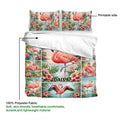 Flamingo duvet cover bedding set highlighting the printed front, lightweight fabric, and tropical collage design