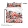 Flamingo duvet cover bedding set detail showing the printed side, soft fabric, and floral artwork
