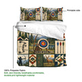Archery duvet cover set shown with printable artwork, soft polyester fabric, bows, arrows, targets, and mountain scenery
