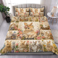 Floral rabbit duvet cover bedding set styled on a bed with matching rabbit pillowcases