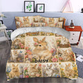 Floral rabbit duvet cover styled in a bright bedroom with coordinated rabbit artwork