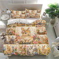 Rabbit floral duvet cover bedding set presented in a modern bedroom with matching pillowcases
