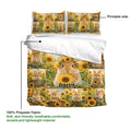 Rabbit bedding set showing sunflower artwork, printable side, and soft lightweight fabric detail