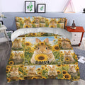 Sunflower rabbit duvet cover styled in a bright bedroom with matching printed pillowcases