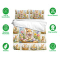 Rabbit Easter duvet cover bedding set with matching pillowcases, floral scenes, and soft pastel artwork