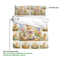 Rabbit duvet cover bedding set showing a floral Easter design with rabbits, baskets, and colorful eggs