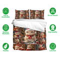 Rabbit Christmas bedding set shown with matching pillowcases and a festive collage of holiday rabbit artwork