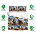 Excavator bedding set with matching pillowcases, blue sky scenes, and soft breathable fabric