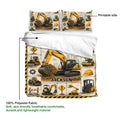 Excavator duvet cover bedding set with printed construction artwork and material detail callout