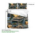 Pontoon duvet cover and pillowcases shown with printable artwork and lightweight polyester fabric details