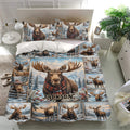 Moose duvet cover set presented in a bright bedroom with winter wildlife scenes and matching pillowcases