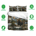 Moose duvet cover bedding set shown with matching pillowcases and soft breathable fabric feature icons