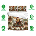 Moose Christmas bedding set with coordinating pillowcases, festive plaid panels, and a snowy woodland design