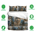 Wolf bedding set shown with matching pillowcases, soft breathable fabric, machine washable care, and vivid printing