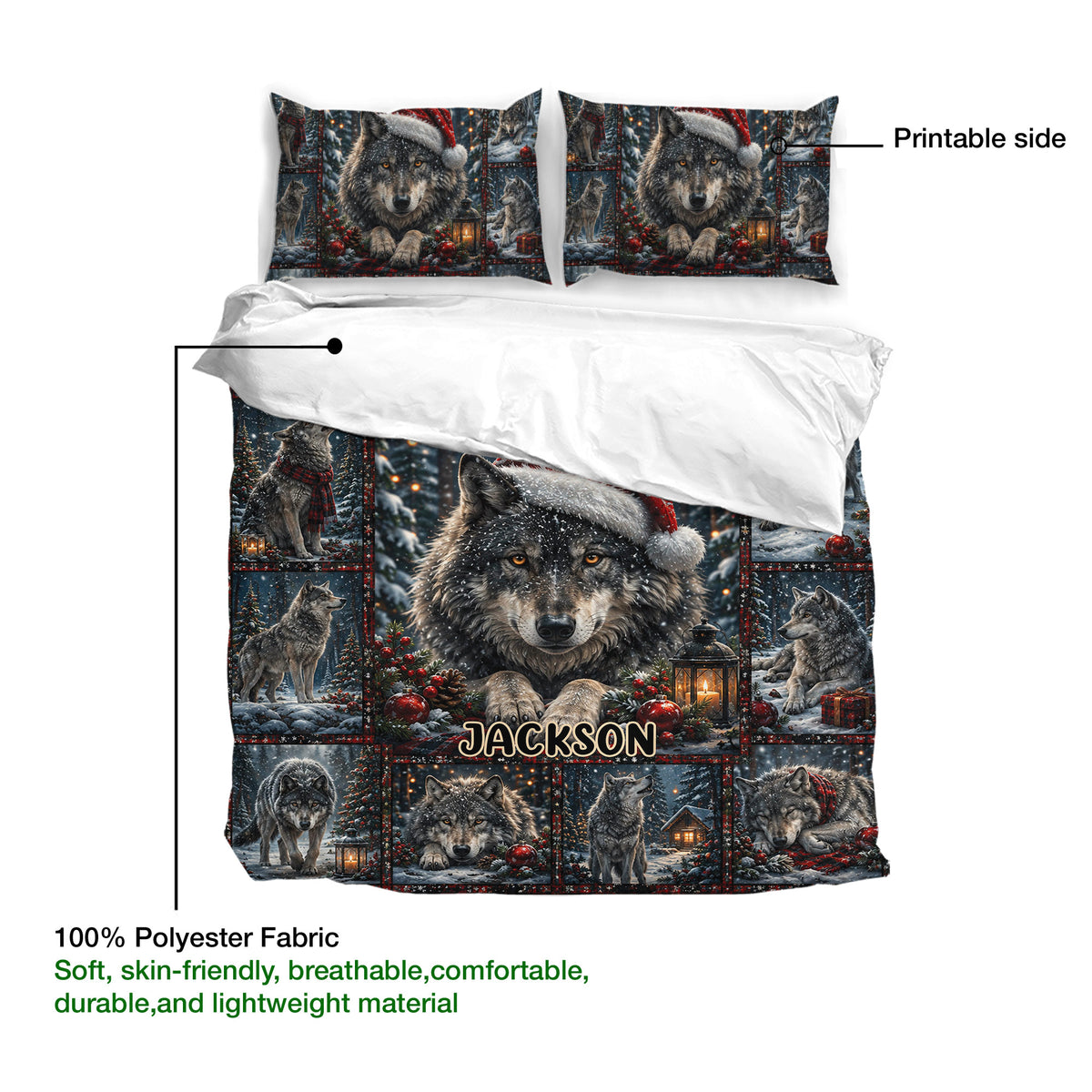 Wolf duvet cover with matching pillowcases, printable artwork, and a soft lightweight polyester fabric detail