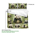 Panda duvet cover set detail showing the printed side, bamboo forest collage, and lightweight fabric